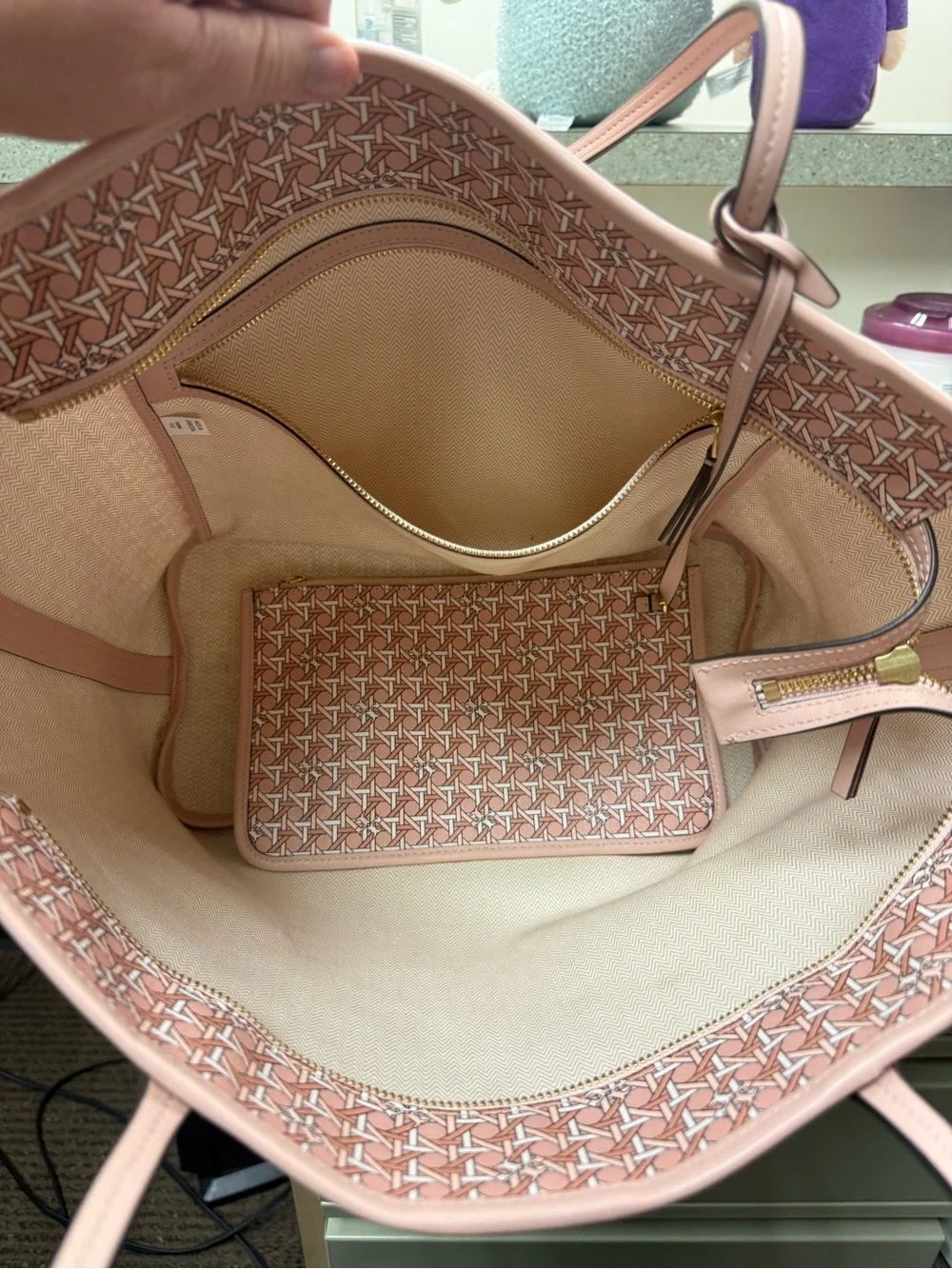 Vintage Tory Burch Ever-Ready Coated Canvas Tote In Winter Peach/Pink